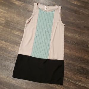 Lush color block tan, teal and black dress